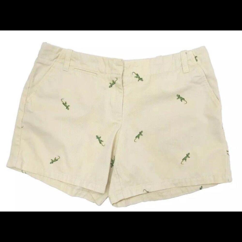 J.Crew Shorts Low Fit Womens Size 14 Light Yellow w/ Embroidered Lizards Geckos